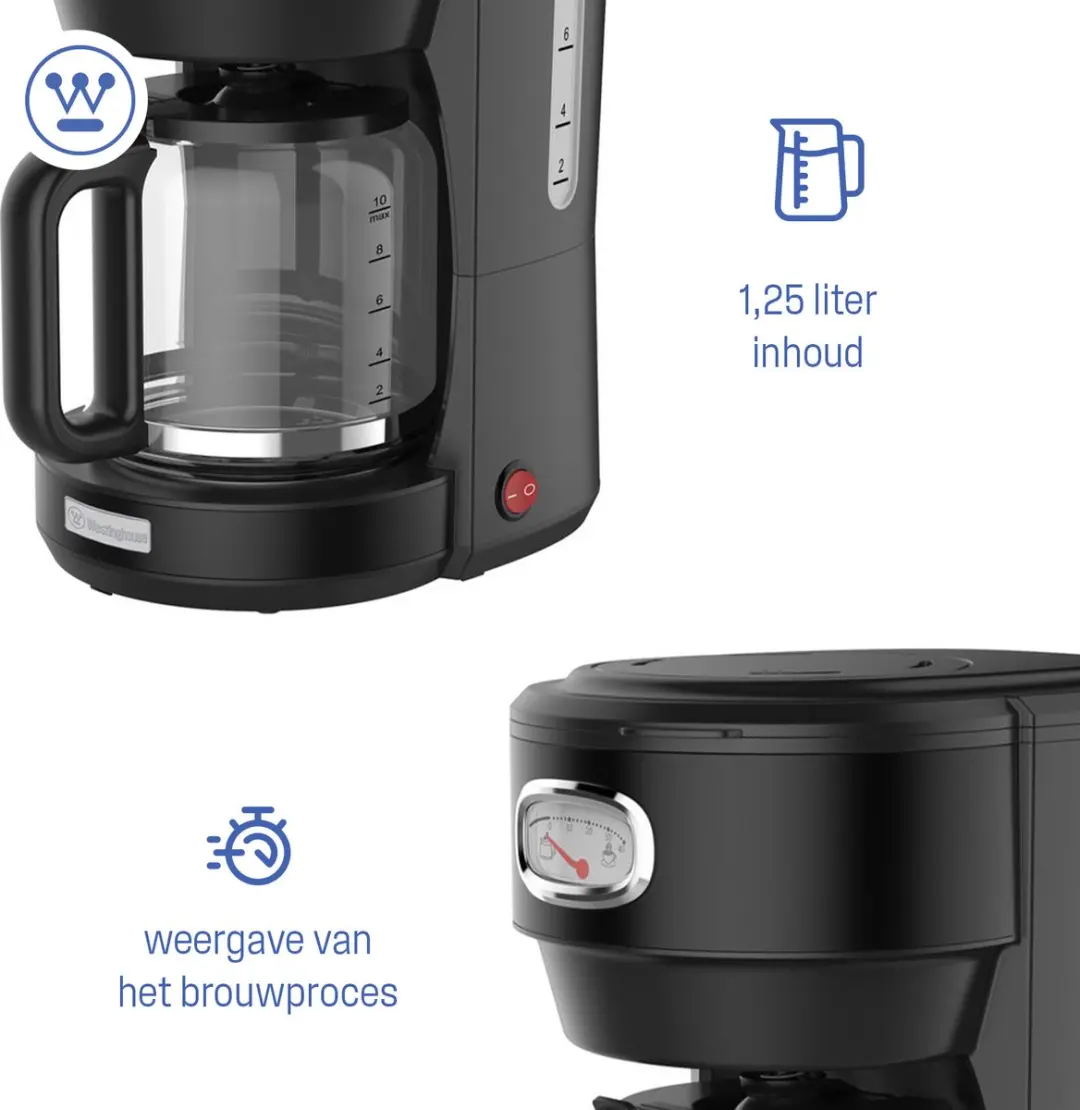 Westinghouse WKCMR621 Retro Filterkoffiezetapparaat 1000W - 10 Koppen - 1,25L - Zwart