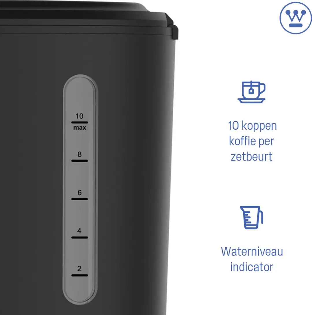 Westinghouse WKCMR621 Retro Filterkoffiezetapparaat 1000W - 10 Koppen - 1,25L - Zwart