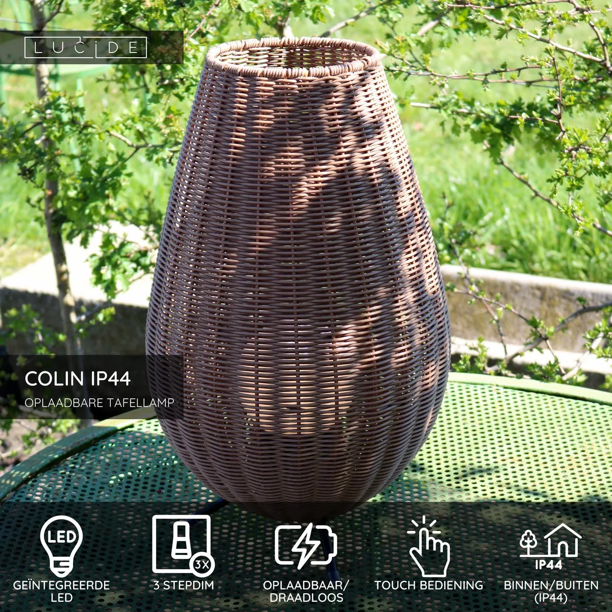 Lucide COLIN IP44 Oplaadbare Tafellamp - 3W 3000K - Naturel