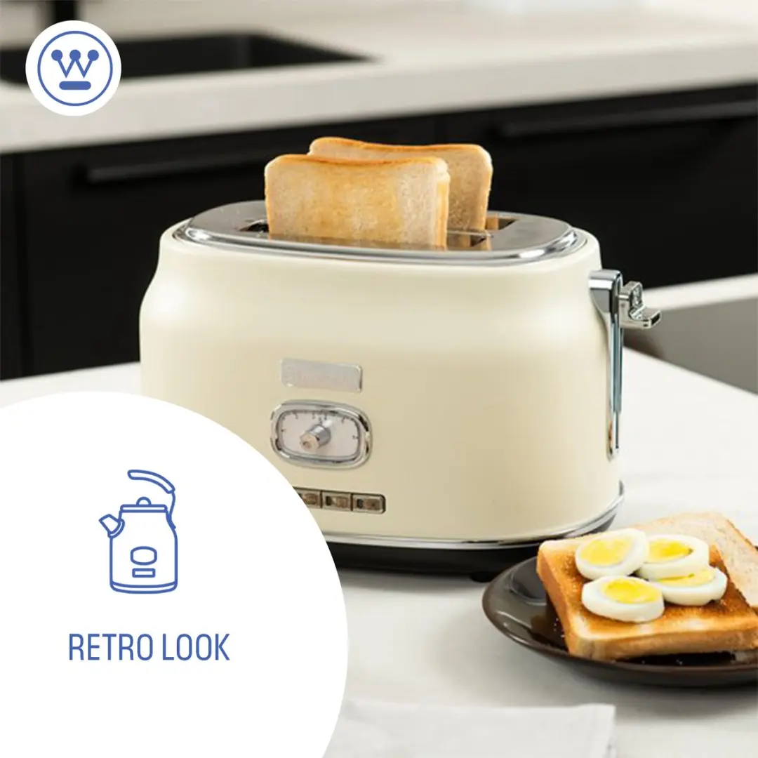 Westinghouse WKTTB857WH Retro Broodrooster 2 Sneden 815W - Beige