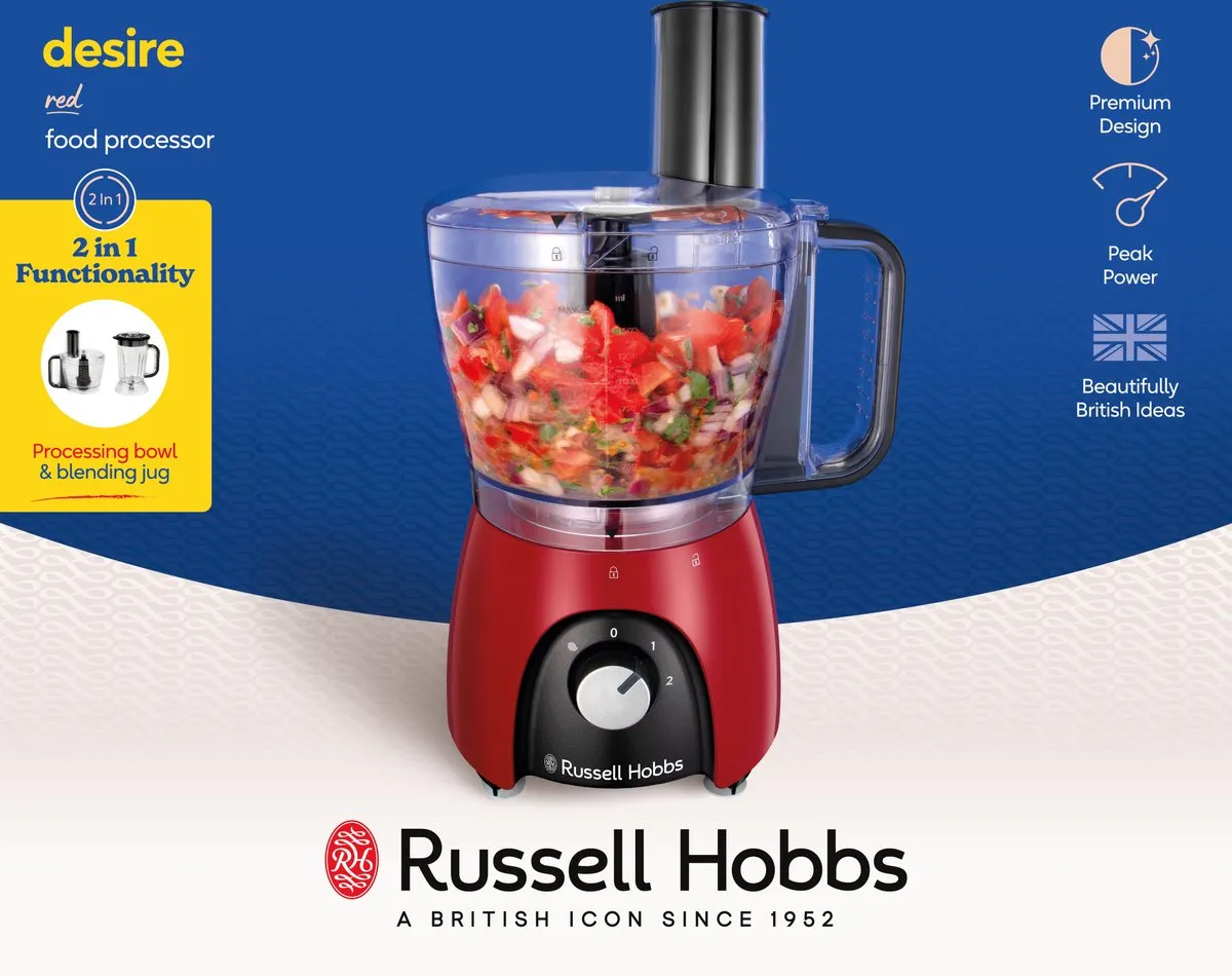 Russell Hobbs Desire Foodprocessor 900W - Rood - afbeelding 6 van 6