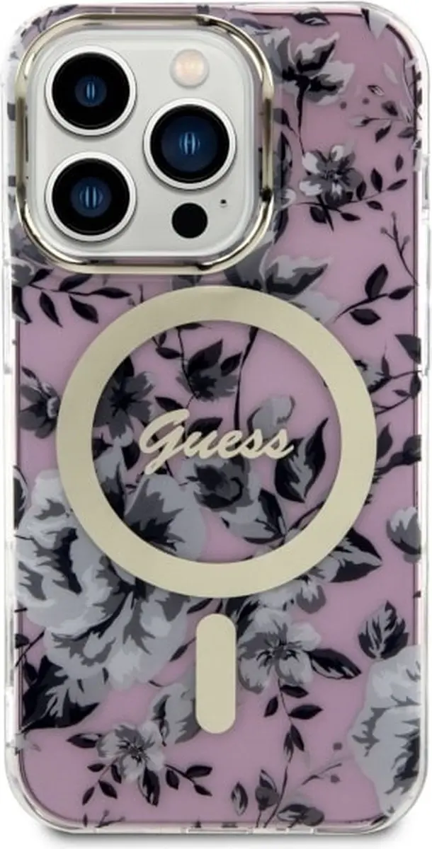 Guess Flower Back Case MagSafe iPhone 14 Pro Max - Roze