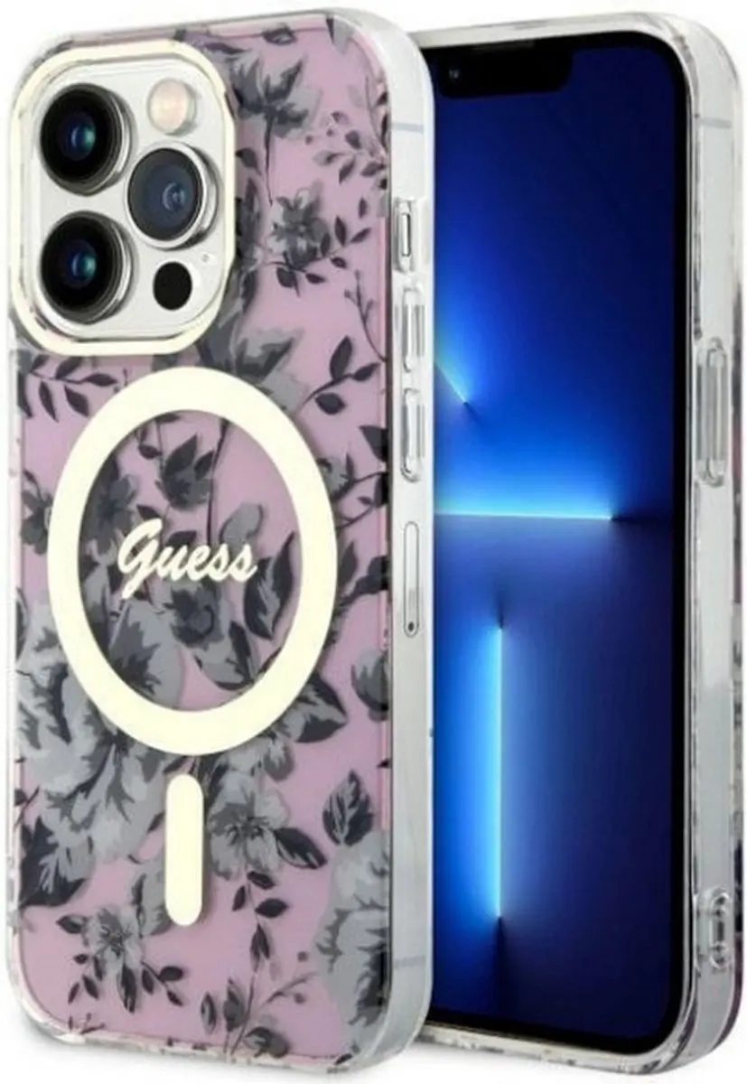 Guess Flower Back Case MagSafe iPhone 14 Pro Max - Roze