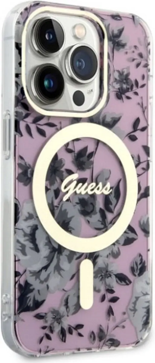 Guess Flower Back Case MagSafe iPhone 14 Pro Max - Roze