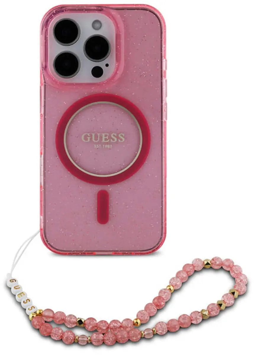 Guess iPhone 16 Pro MagSafe Hoesje - Roze Glitter - GUHMP16MIGLPI