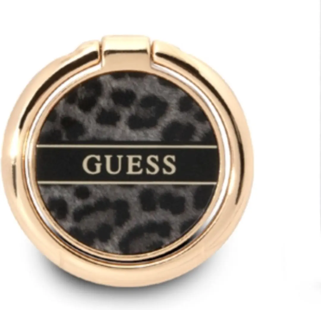 GUESS Leopard Telefoonhouder Ring - Zwart - 3666339050481