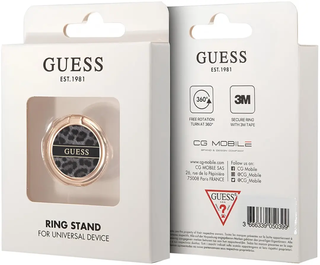 GUESS Leopard Telefoonhouder Ring - Zwart - 3666339050481