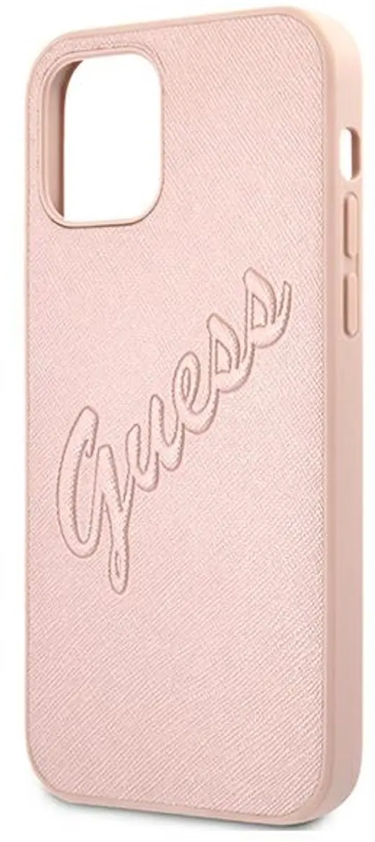 GUESS Saffiano Vintage Hoesje iPhone 12 Pro Max - Roségoud