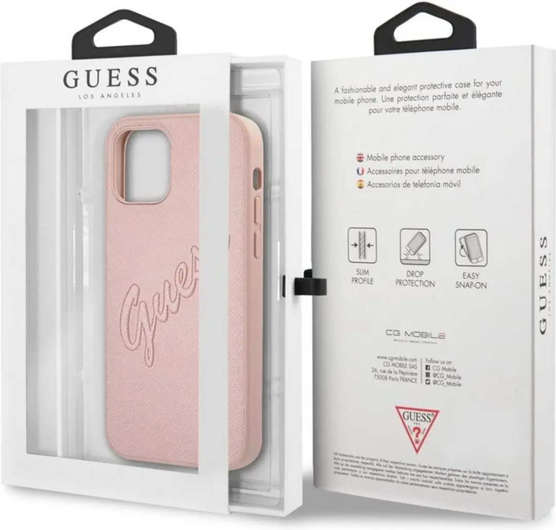 GUESS Saffiano Vintage Hoesje iPhone 12 Pro Max - Roségoud