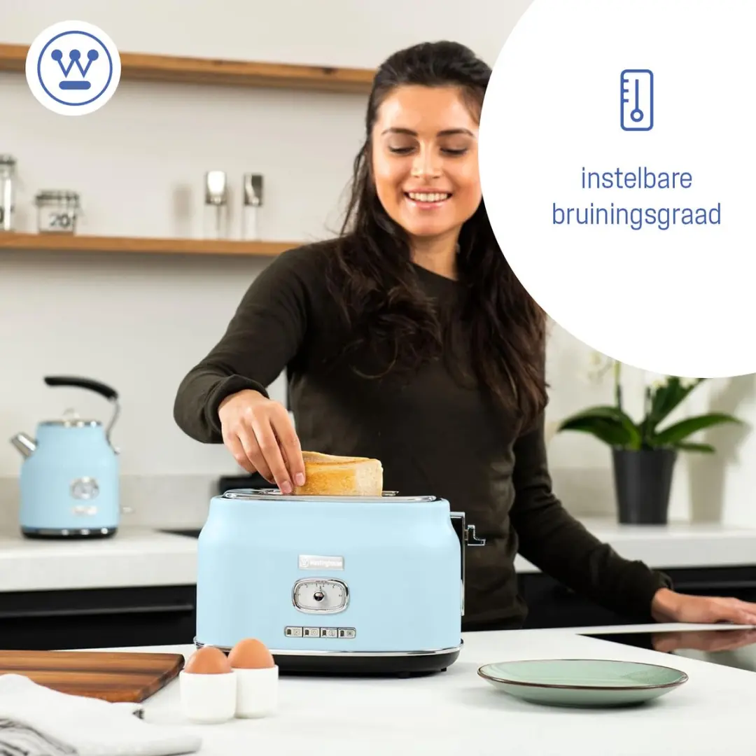 Westinghouse WKTTB857 Retro Broodrooster 2 Sneden - 815W - Blauw