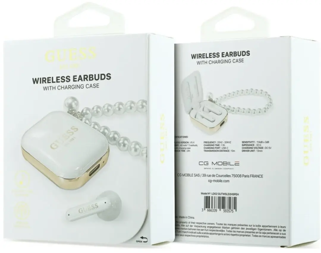 GUESS Pearl Strap TWS Draadloze Oortjes - Wit