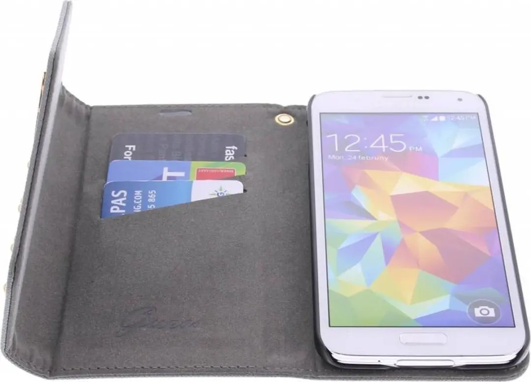 GUESS Hoesje Samsung Galaxy S5 Plus - Zilver Kunstleer