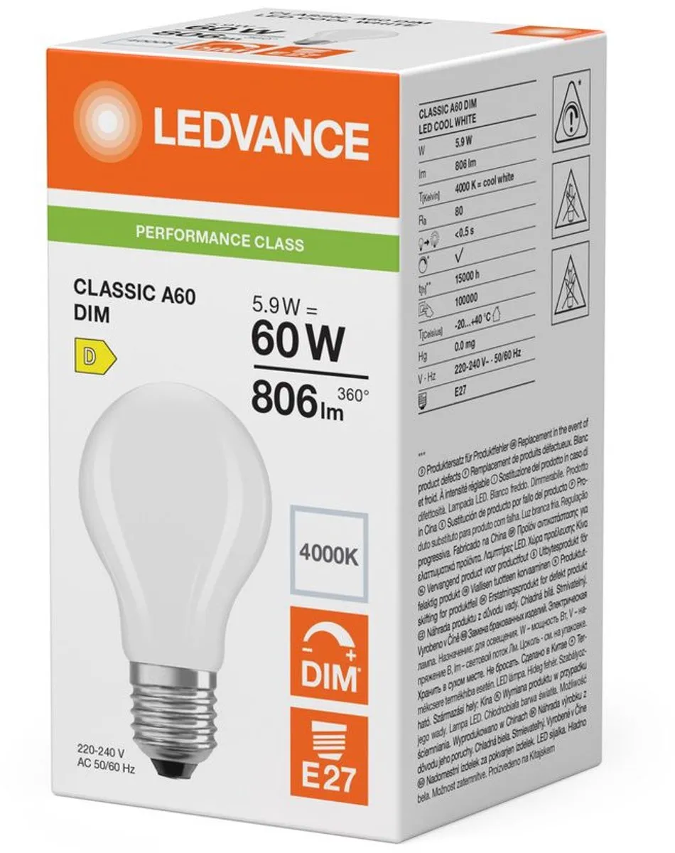 LEDVANCE LED A60 Filament E27 5.9W 806lm - Mat Glas - afbeelding 6 van 6