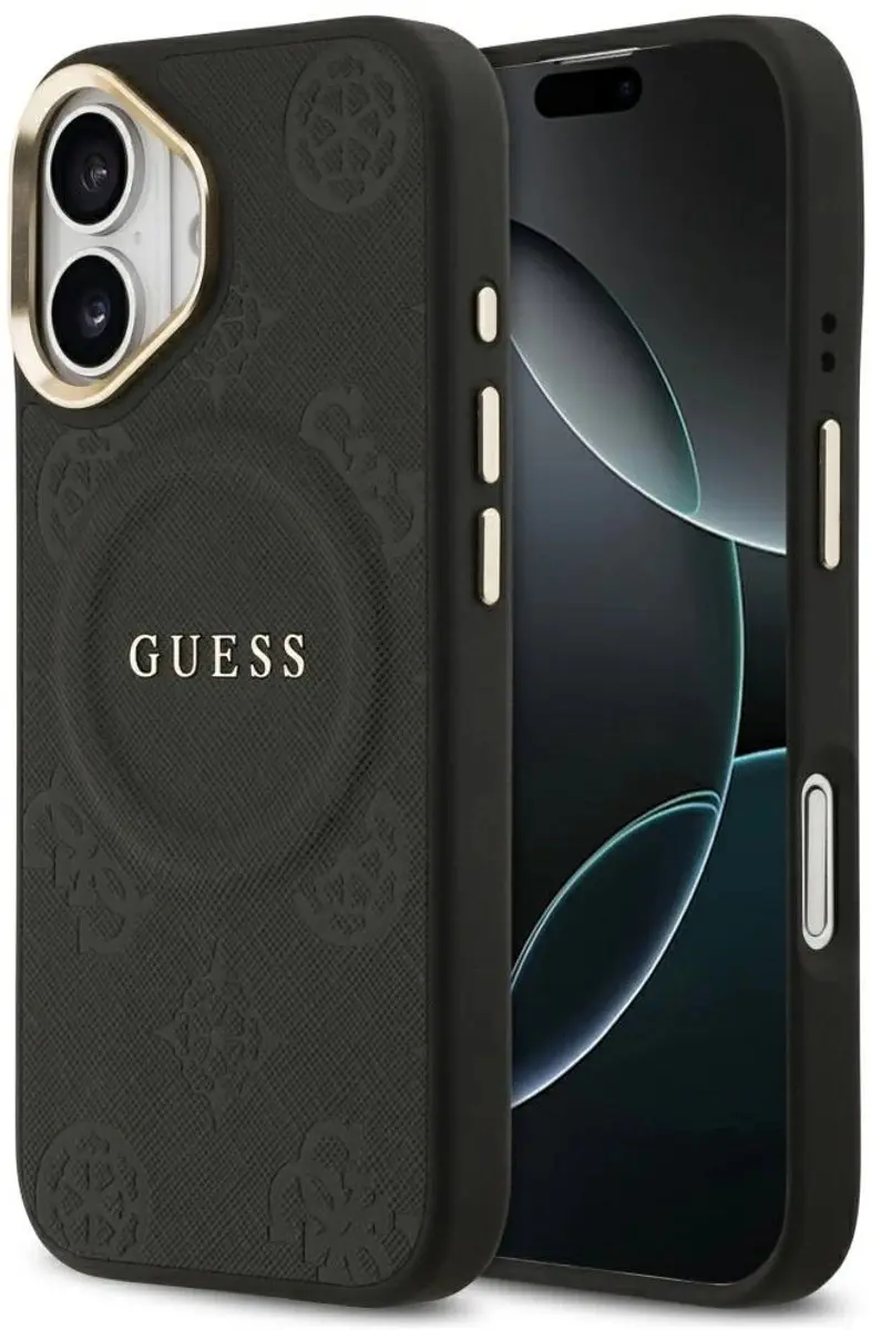 GUESS Peony Hot Stamp MagSafe Hoesje - iPhone 17 - Zwart - 3666339519674