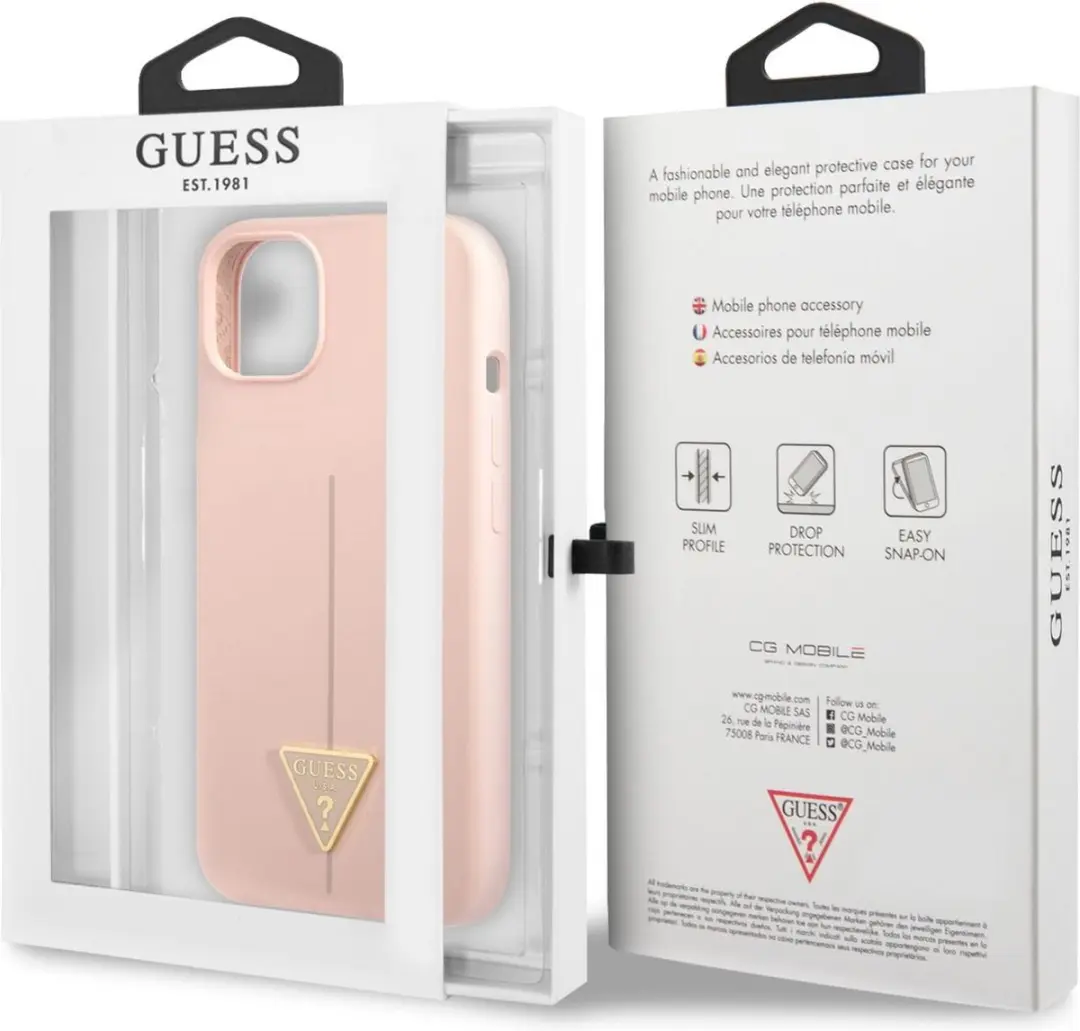 GUESS Silicone Triangle Line Hoesje - iPhone 13 Mini - Roze