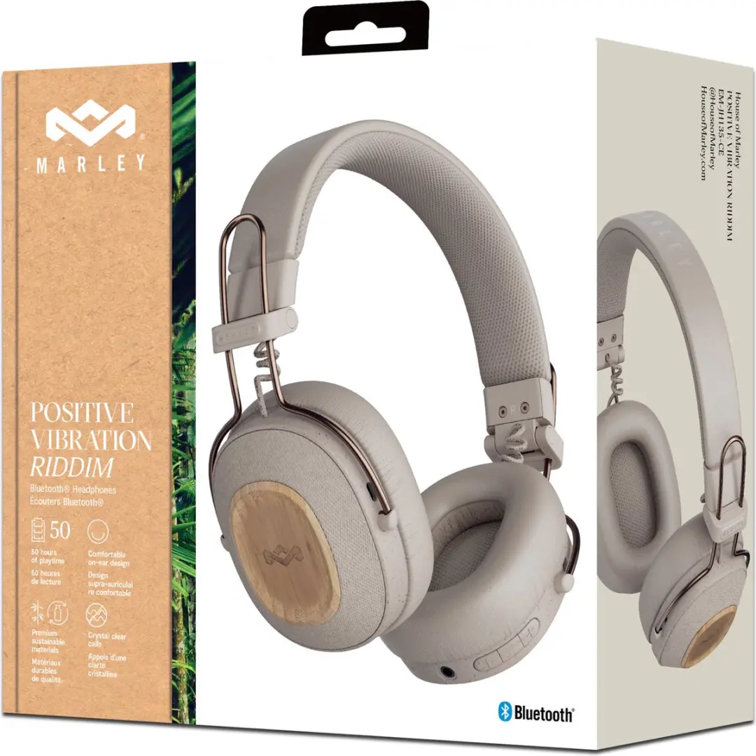 House of Marley Positive Vibration Riddim EM-JH135-CE Bluetooth Koptelefoon - 50 uur - Cream - afbeelding 6 van 6