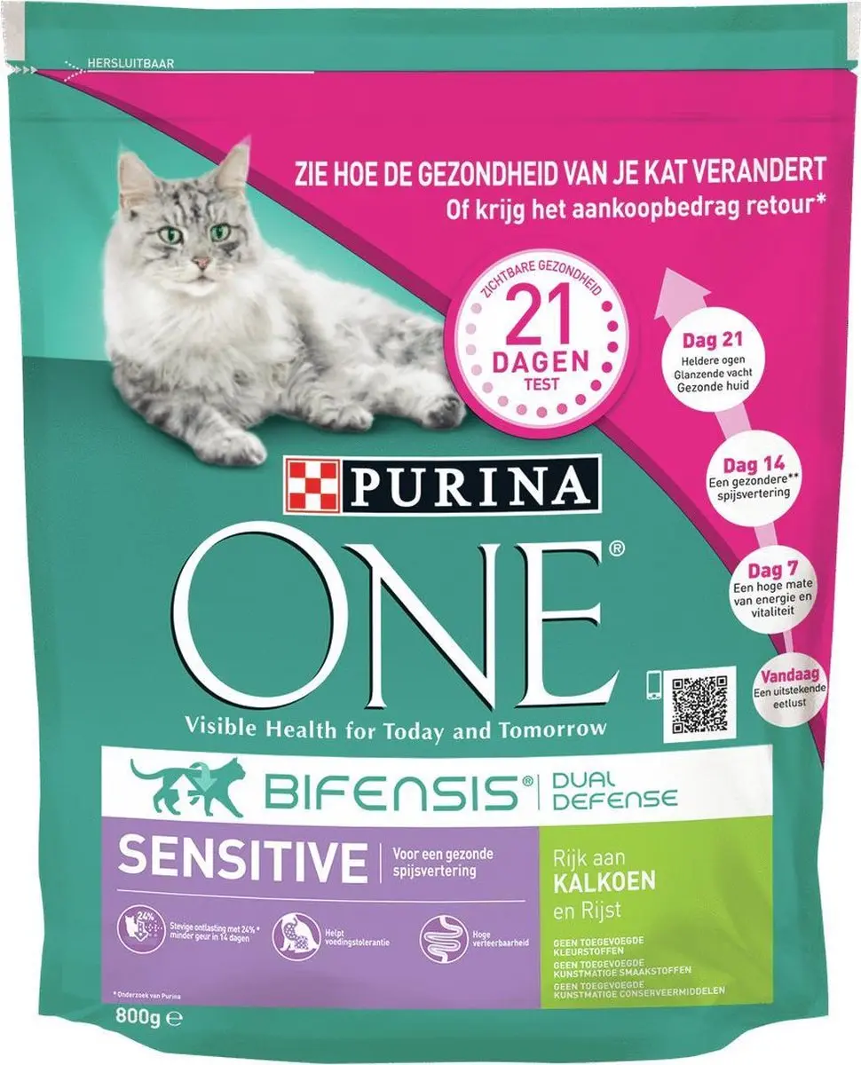 Purina ONE Sensitive Kalkoen/Rijst Kattenvoer 800g - afbeelding 6 van 6