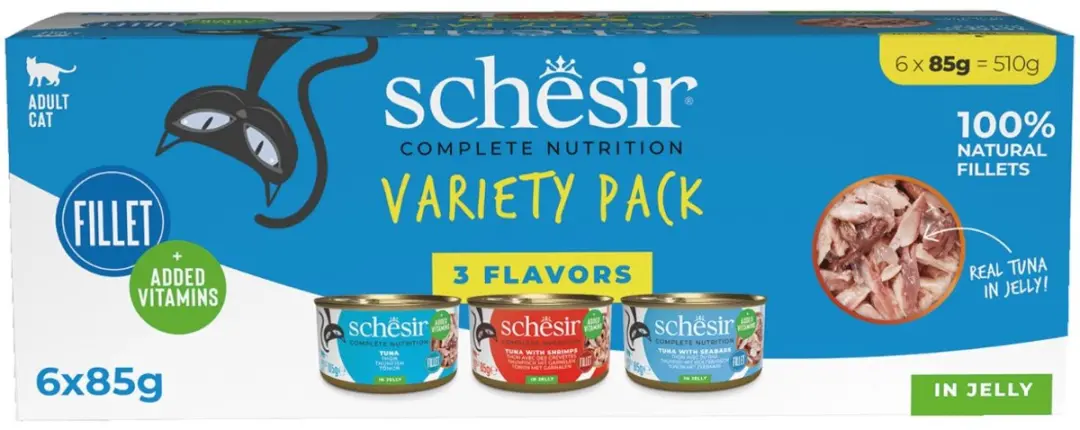 Schesir Complete In Jelly Kattenvoer Tonijn/Garnaal/Zeebrasem