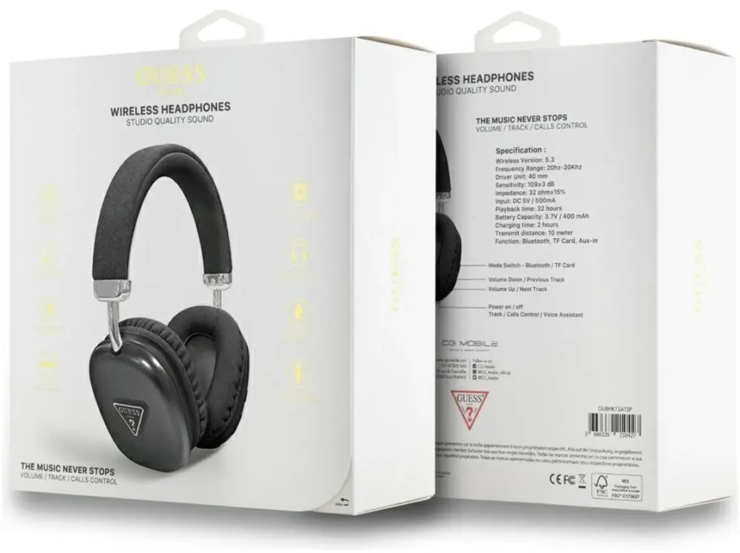 GUESS BHK1S Draadloze Over-Ear Bluetooth Headphone - Zwart