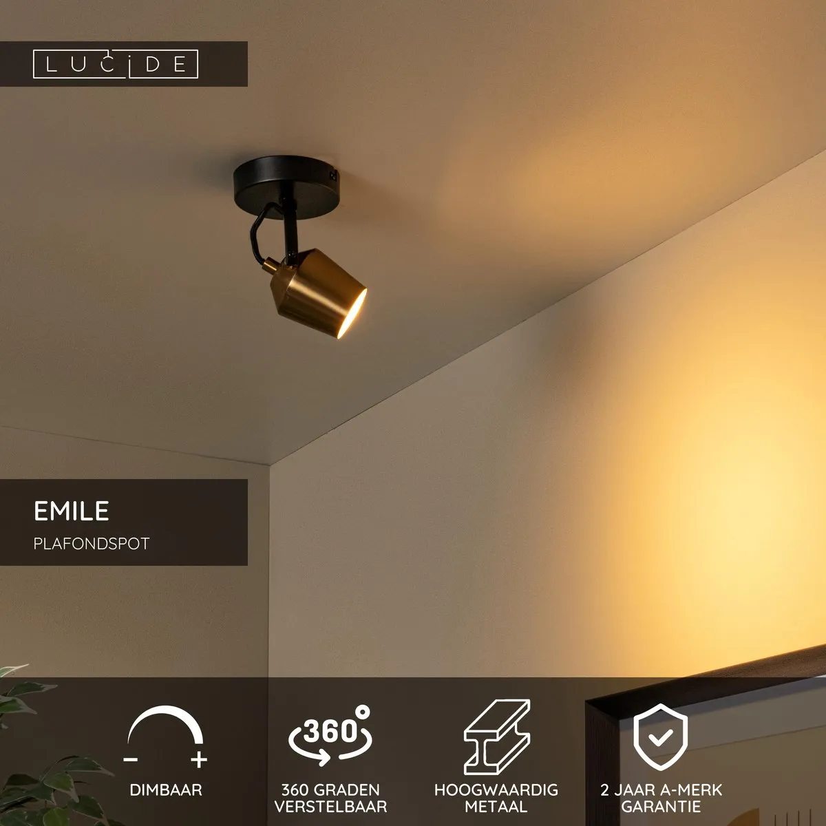 Lucide Emile Plafondspot GU10 Ø10,5cm - Mat Goud/Messing