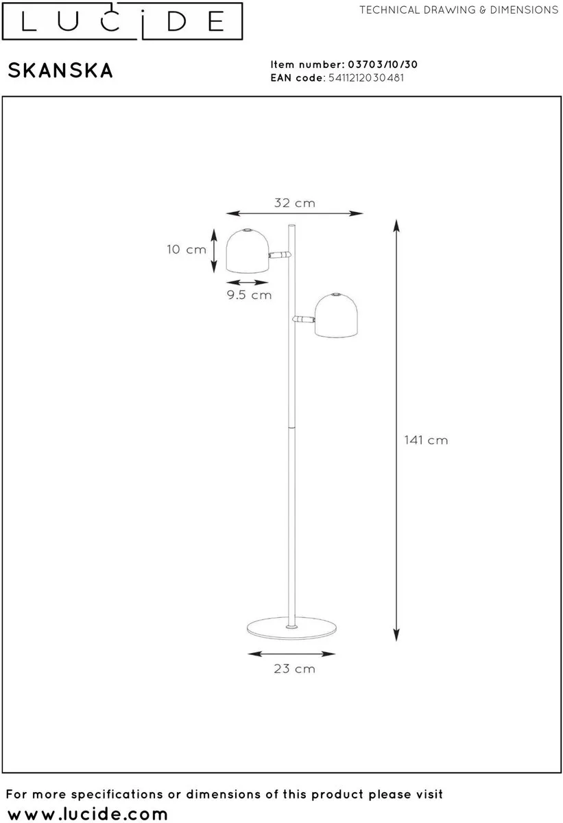 Lucide Skanska Vloerlamp LED 3 StepDim 2x5W 3000K - Zwart