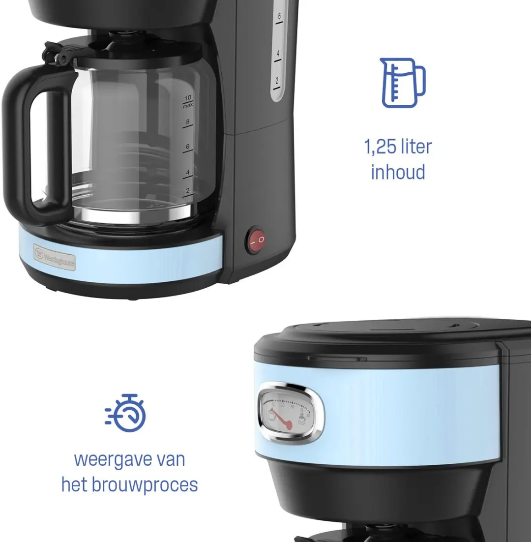 Westinghouse WKCMR621 Retro Filterkoffiezetapparaat 1000W - 10 Koppen - Blauw