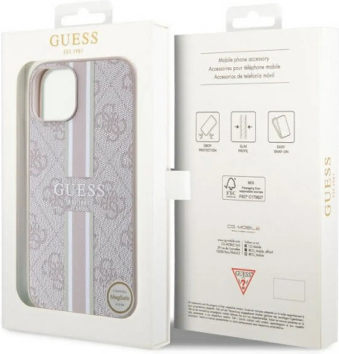 GUESS 4G Printed Stripe Back Case - iPhone 14 Roze