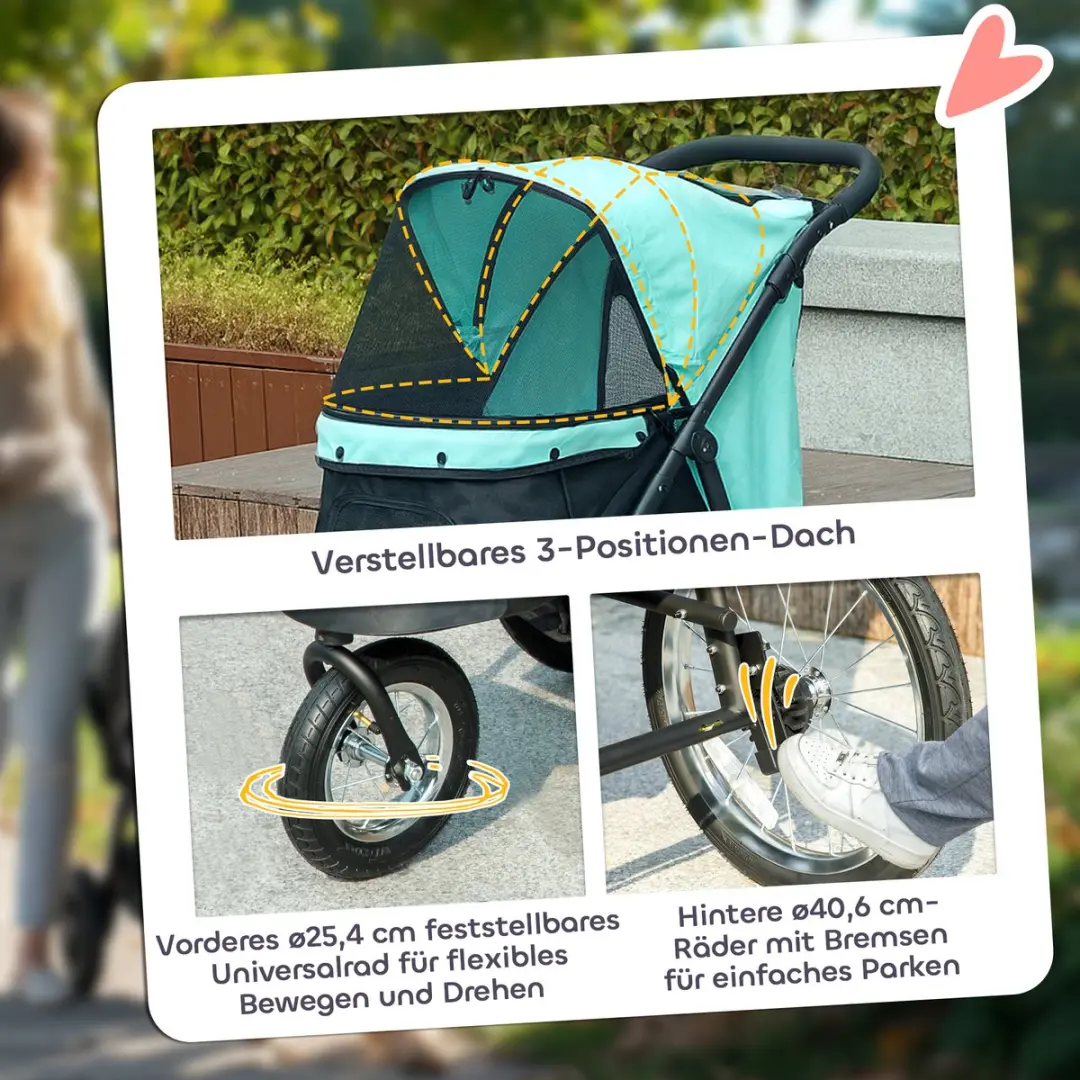 Pawhut Hundewagen - 100L x 58B x 100H cm - Türkis