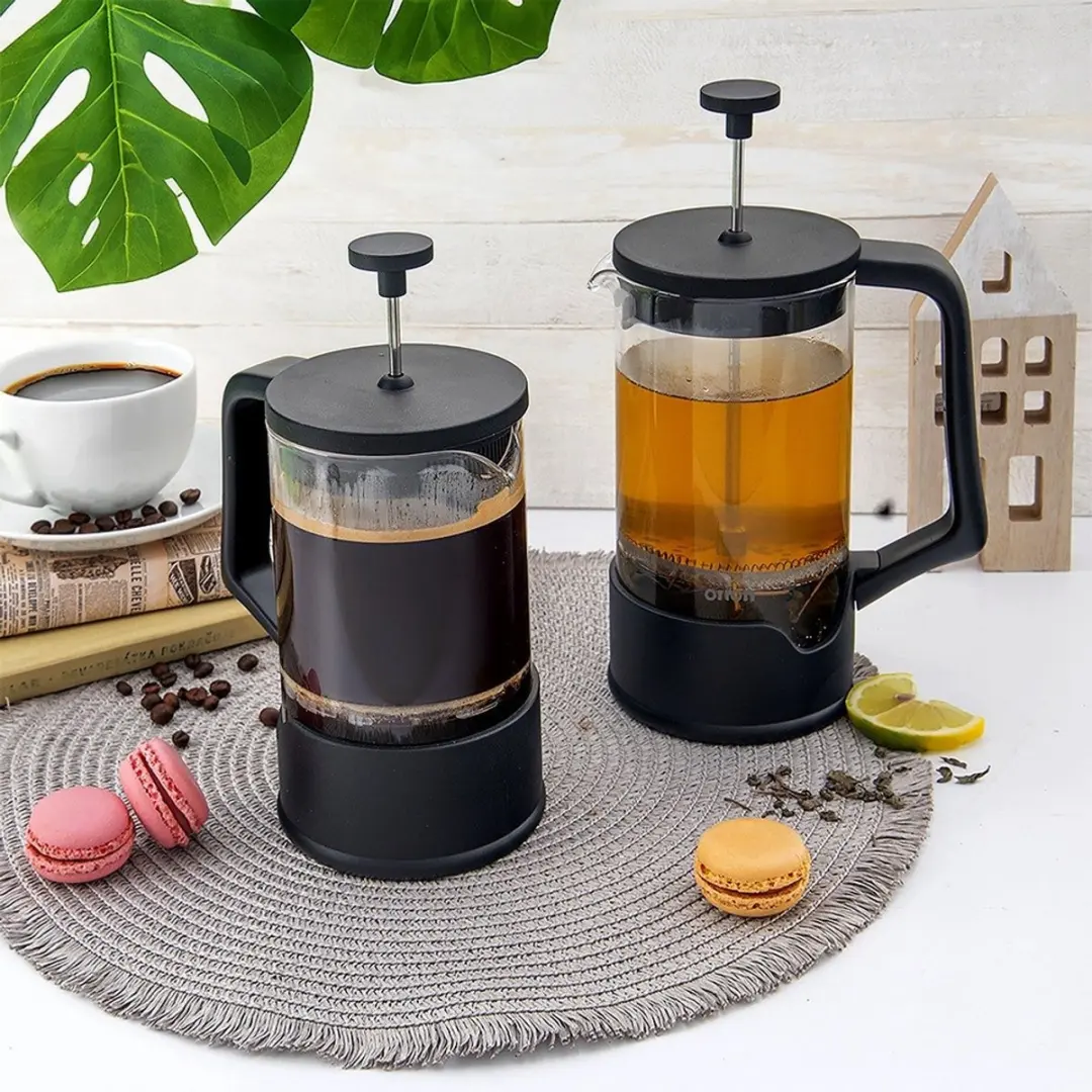 Orion Glazen Koffie- en Thee Perspot 1L - 8 Kopjes - Zwart/Transparant