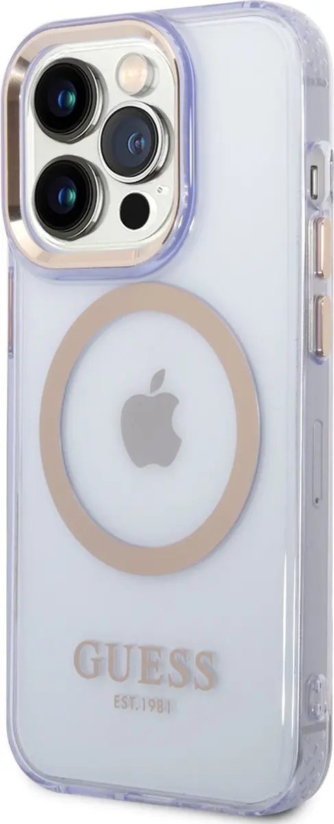 GUESS iPhone 14 Pro Max Hardcase - Paars - Gold Buttons & Camera