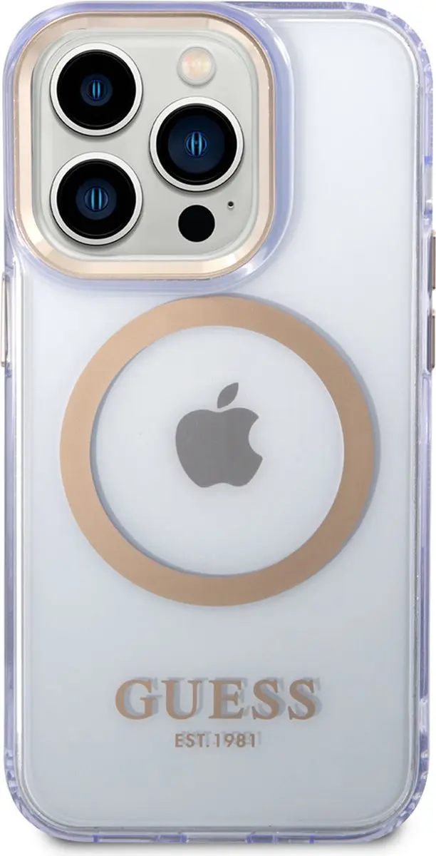GUESS iPhone 14 Pro Max Hardcase - Paars - Gold Buttons & Camera
