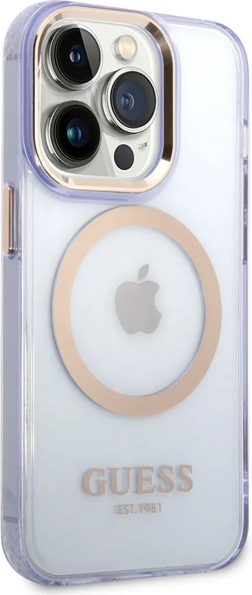 GUESS iPhone 14 Pro Max Hardcase - Paars - Gold Buttons & Camera