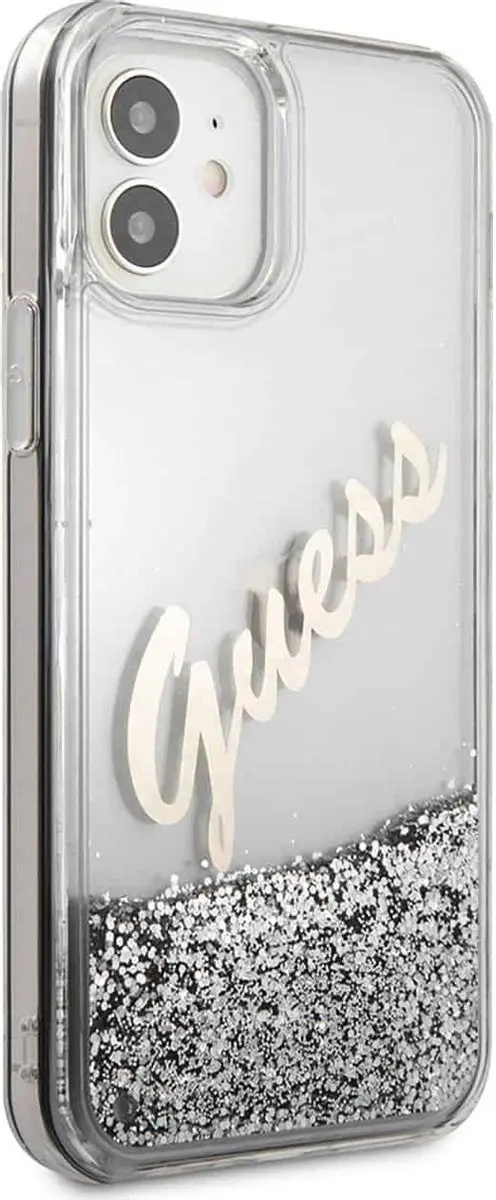 GUESS Liquid Glitter Vintage iPhone 12 Mini Hoesje - Zilver