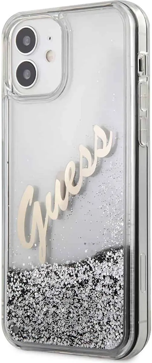GUESS Liquid Glitter Vintage iPhone 12 Mini Hoesje - Zilver