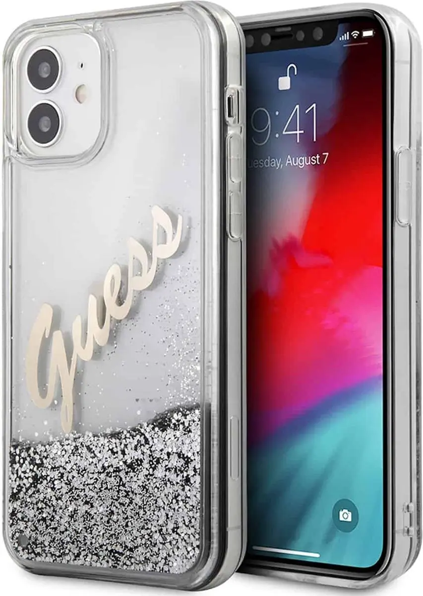 GUESS Liquid Glitter Vintage iPhone 12 Mini Hoesje