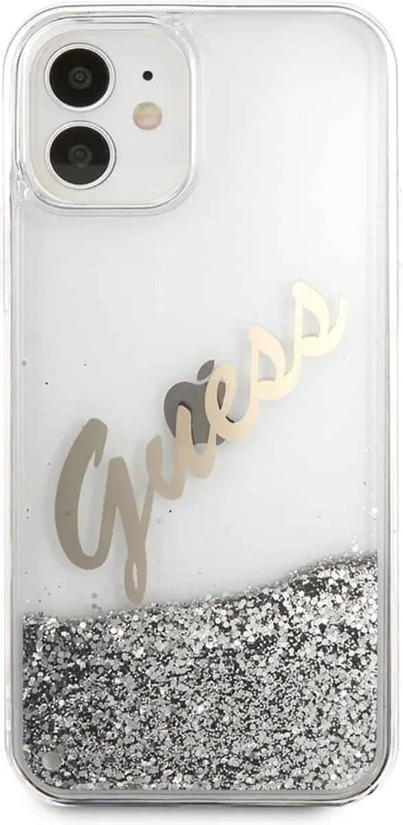 GUESS Liquid Glitter Vintage iPhone 12 Mini Hoesje - Zilver