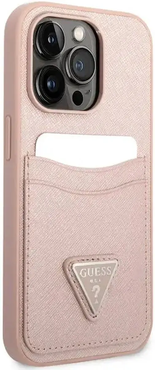 Guess Saffiano Hoesje iPhone 14 Pro - Roze - 2 Pasjes