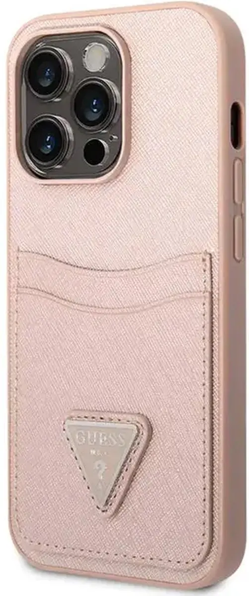 Guess Saffiano Hoesje iPhone 14 Pro - Roze - 2 Pasjes