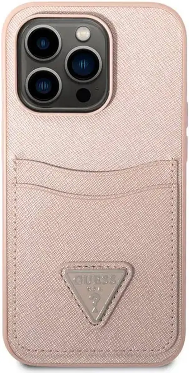 Guess Saffiano Hoesje iPhone 14 Pro - Roze - 2 Pasjes