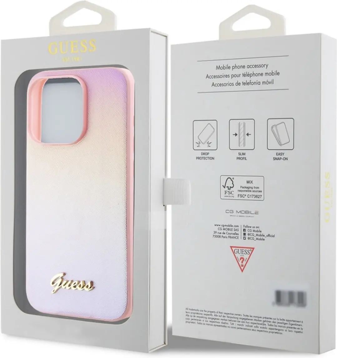GUESS Iridescent Metal Script Back Case - iPhone 15 Pro Max - Roze
