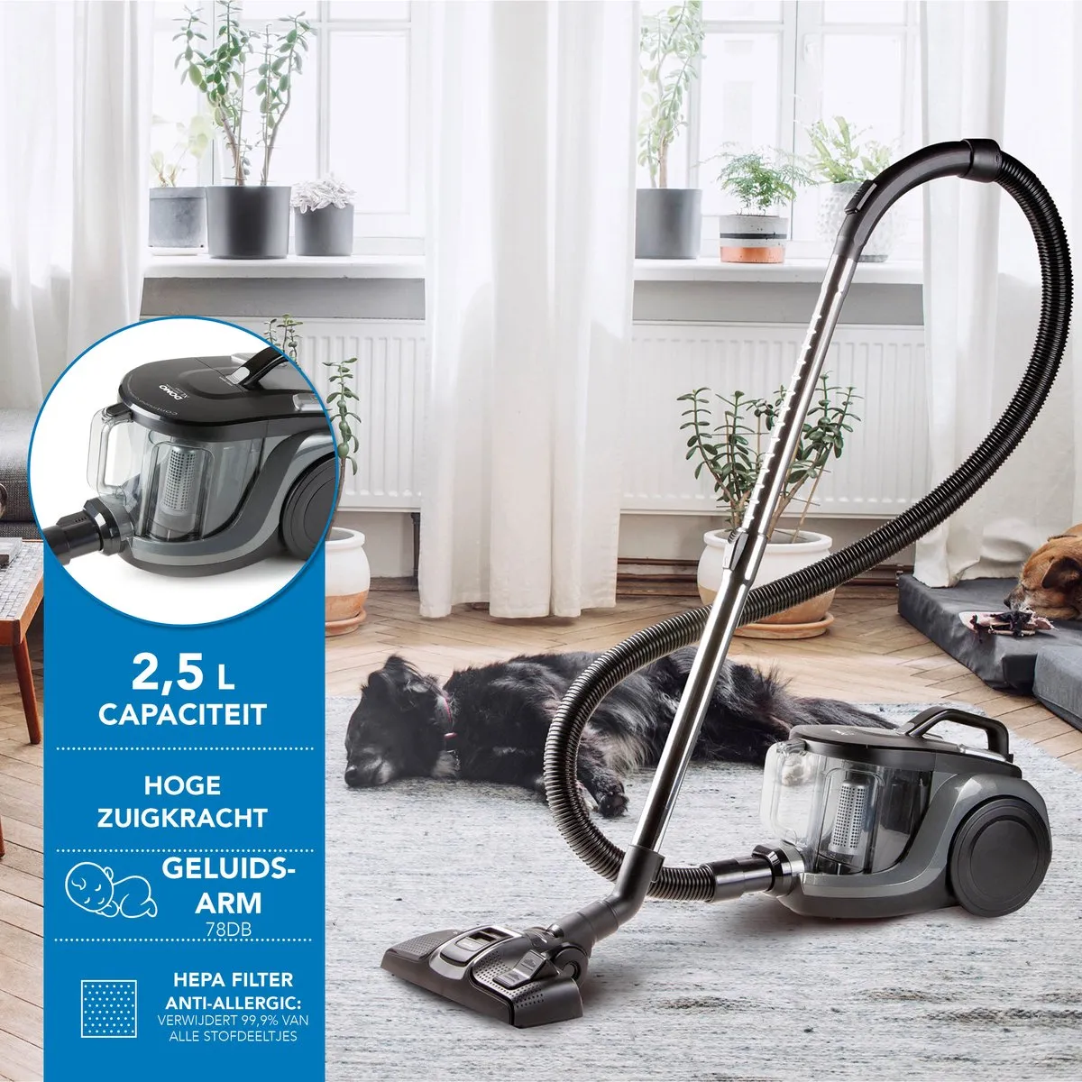 Domo DO7295S Stofzuiger - 850W - 2,5L - Zwart