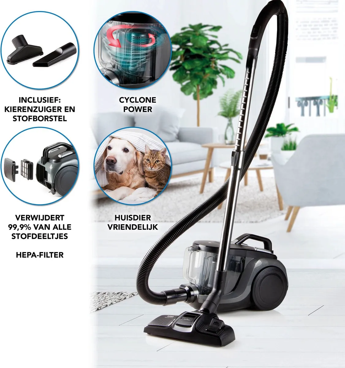 Domo DO7295S Stofzuiger - 850W - 2,5L - Zwart