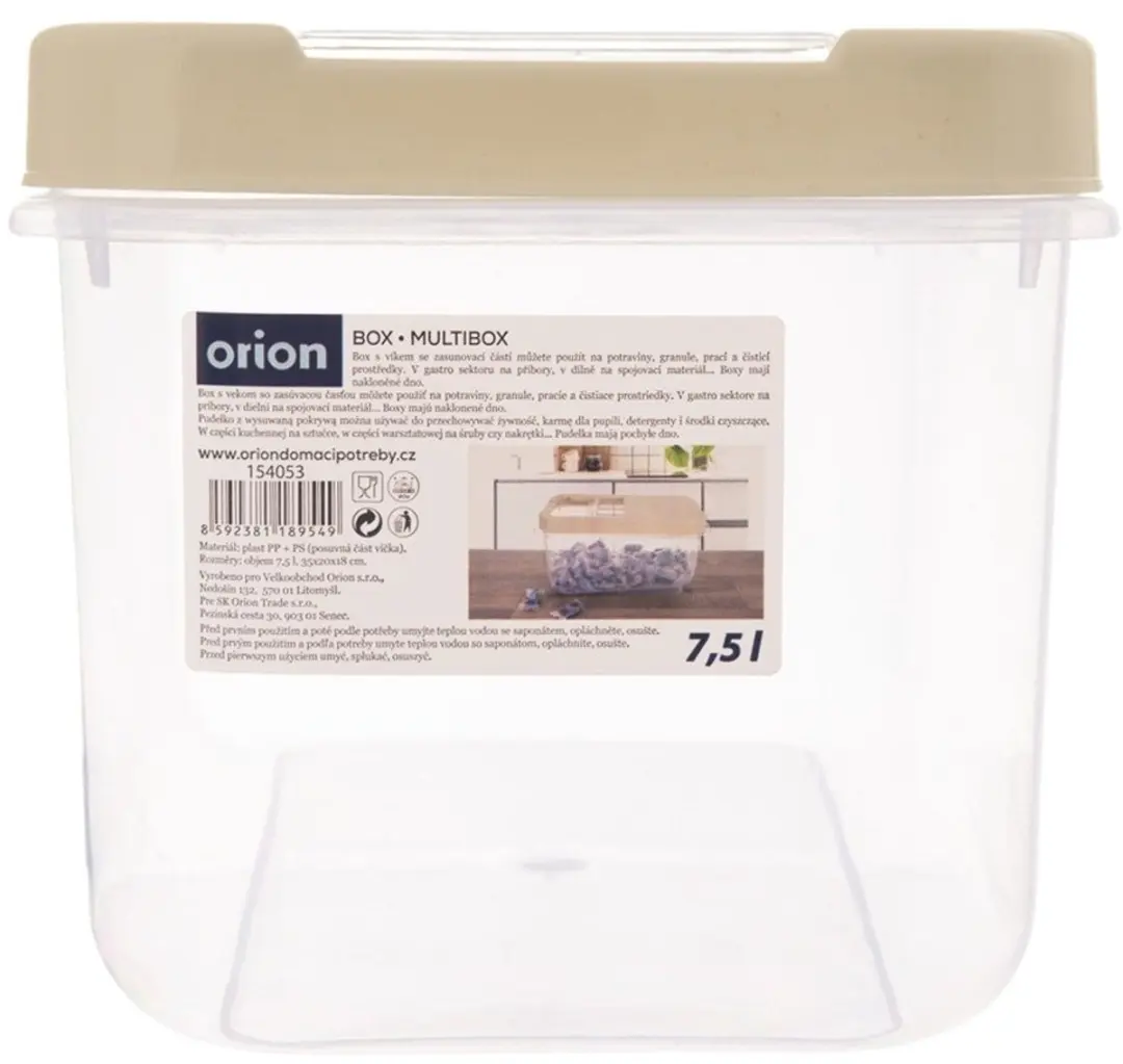 Orion Voedselcontainer 7,5L - Transparant met beige deksel - BPA-vrij