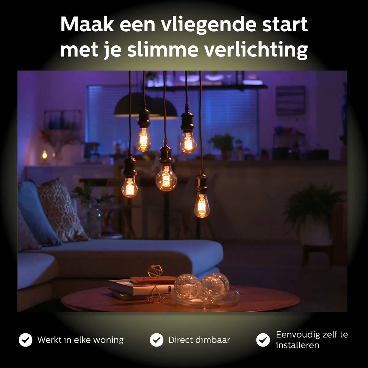 Philips Hue Starterpakket E27 - 3x Warmwit Filamentlampen - Incl. Bridge & Dimmer - Goud