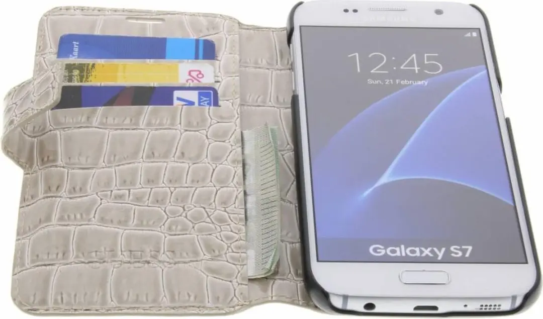 GUESS Galaxy S7 Hoesje - Beige Kunstleer - 3 Pasjes