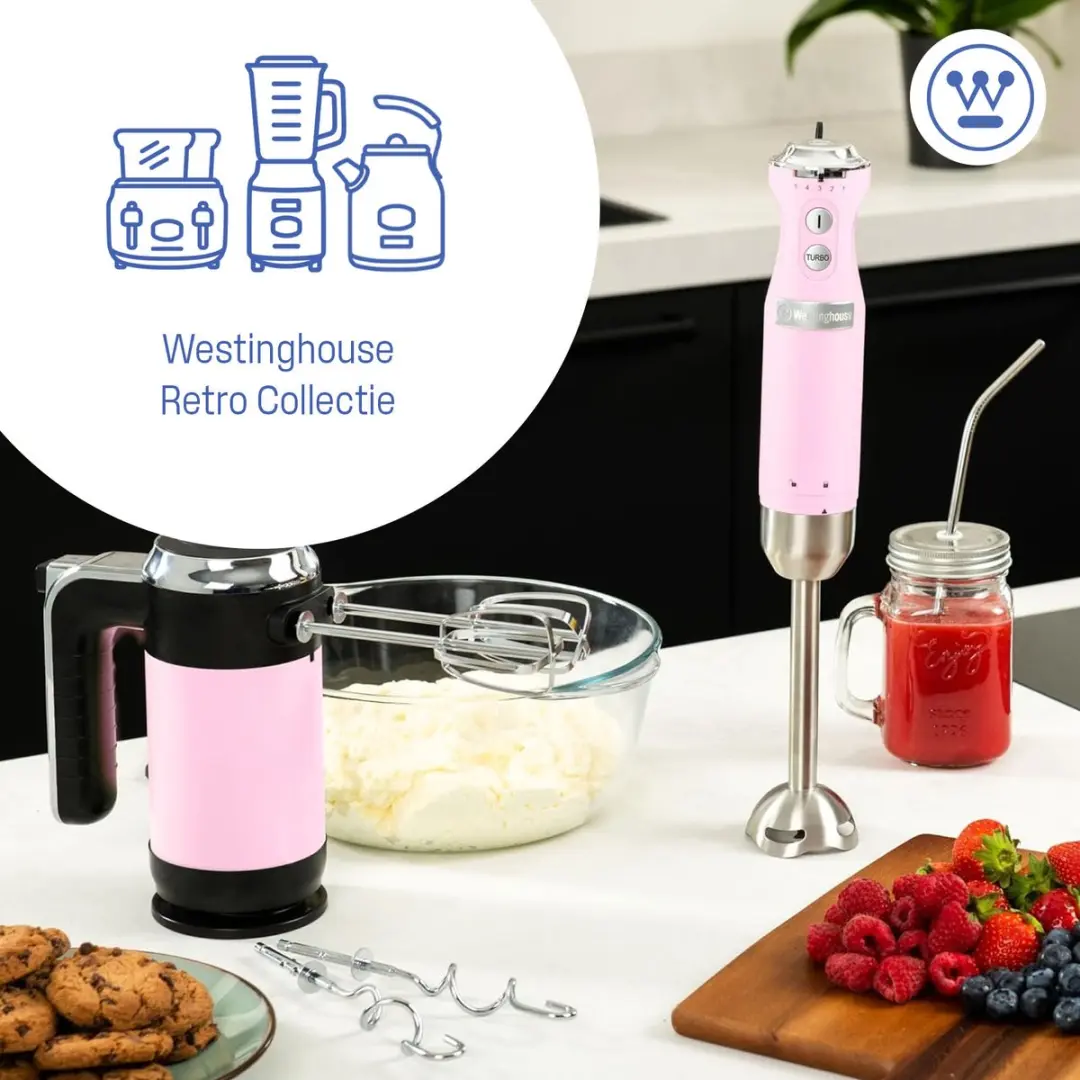 Westinghouse Retro Handmixer WKHM250PK 350W - Roze - afbeelding 6 van 6