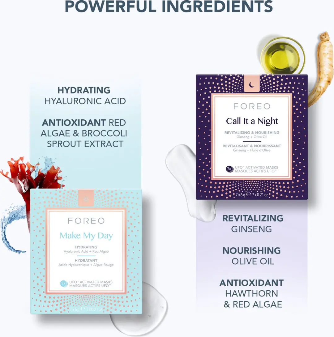 FOREO Hyper Hydra UFO 3 Bundel - 15 Maskers + Nachtmasker 75ml - Rood Licht Therapie