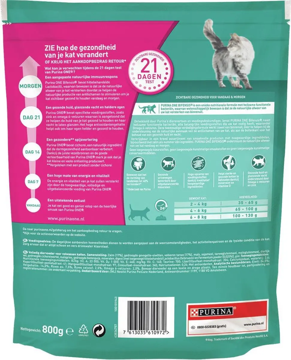 Purina ONE Adult Zalm Volkoren Granen 800g