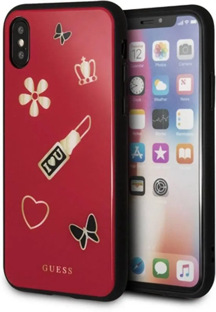 Guess Print Hoesje iPhone X-Xs - Rood/Zwart