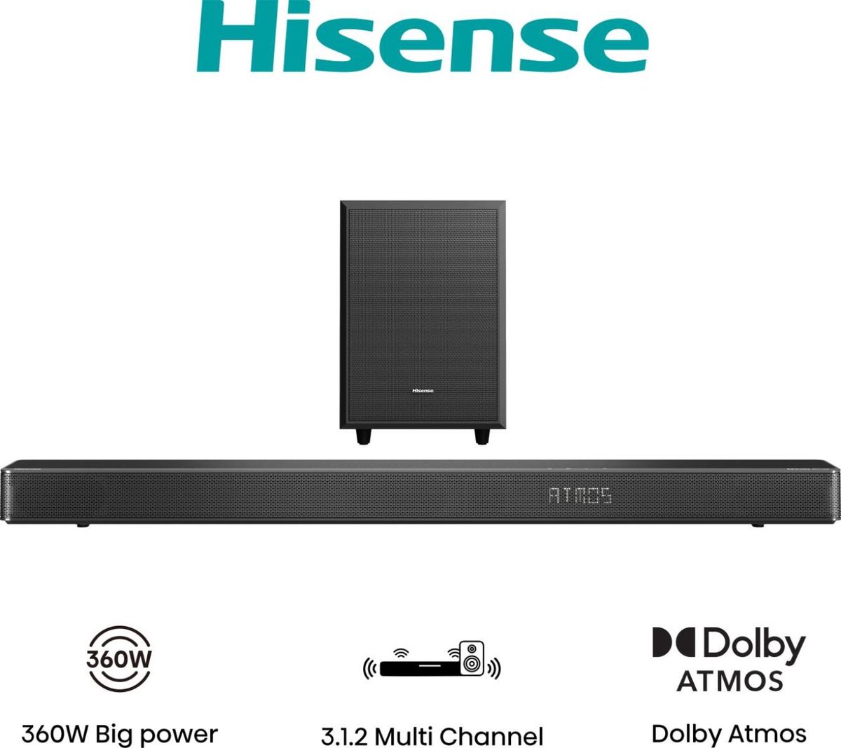 Hisense AX3120G soundbar luidspreker Zwart 3.1.2 kanalen 360 W